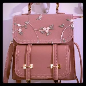 Floral Embroidery Leather Backpack